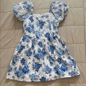 Girls Blue Floral Easter Spring Puff Sleeve Dress Art Class size medium 8